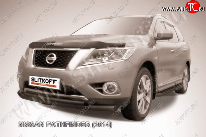 11 999 р. Защита переднего бампер Slitkoff Nissan Pathfinder R52 дорестайлинг (2012-2017) (Цвет: серебристый)  с доставкой в г. Королёв