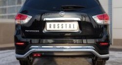 14 799 р. Защита заднего бампера (Ø63 мм волна, нержавейка) SLITKOFF Nissan Pathfinder R52 дорестайлинг (2012-2017)  с доставкой в г. Королёв. Увеличить фотографию 4