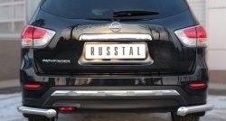 Защита заднего бампера (Ø63 мм уголки, нержавейка) SLITKOFF Nissan Pathfinder R52 дорестайлинг (2012-2017)