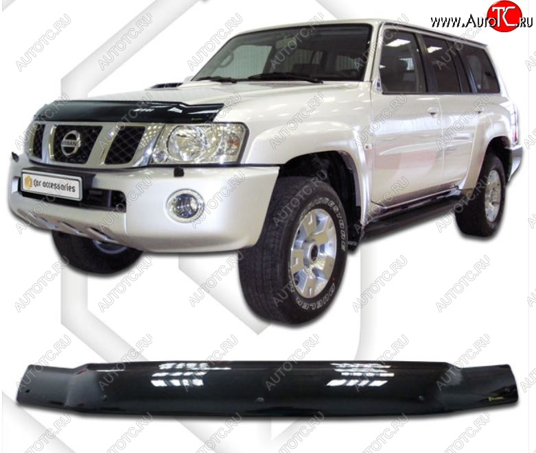 2 269 р. Дефлектор капота CA-Plastiс  Nissan Patrol  5 (2004-2010) Y61 2-ой рестайлинг (серия Classic черный, Без надписи)  с доставкой в г. Королёв