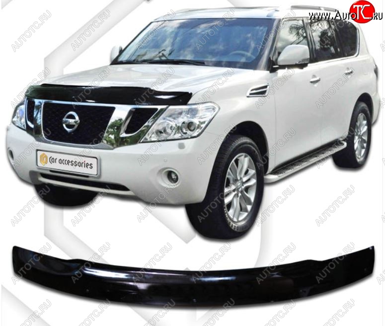 2 499 р. Дефлектор капота CA-Plastic  Nissan Patrol  6 (2010-2017) Y62 дорестайлинг, Y62 рестайлинг (Classic черный, Без надписи)  с доставкой в г. Королёв