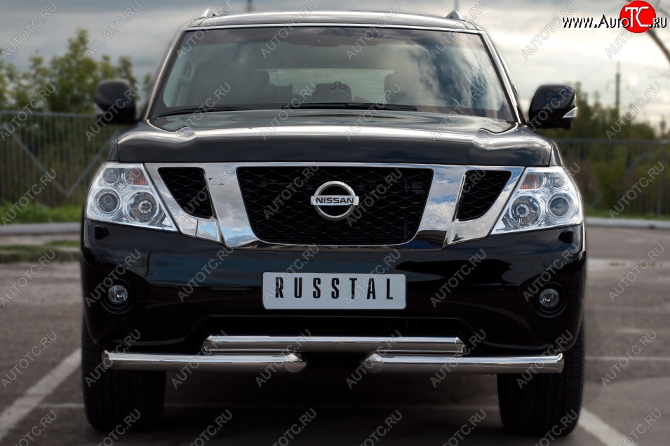 16 849 р. Защита переднего бампера (2 трубы Ø42 мм, нержавейка) SLITKOFF  Nissan Patrol  6 (2010-2014) Y62 дорестайлинг  с доставкой в г. Королёв