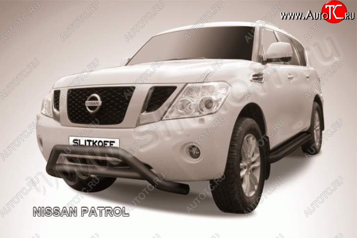 39 199 р. Кенгурятник d76 низкий широкий с перемычкой Nissan Patrol 6 Y62 дорестайлинг (2010-2014) (Цвет: серебристый)  с доставкой в г. Королёв