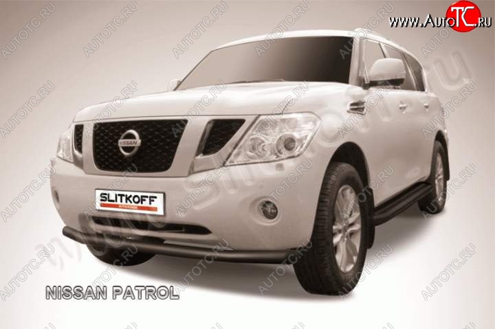 13 799 р. Защита переднего бампер Slitkoff Nissan Patrol 6 Y62 дорестайлинг (2010-2014) (Цвет: серебристый)  с доставкой в г. Королёв