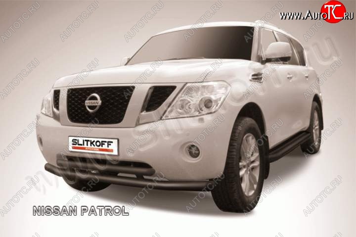 20 899 р. Защита переднего бампер Slitkoff Nissan Patrol 6 Y62 дорестайлинг (2010-2014) (Цвет: серебристый)  с доставкой в г. Королёв