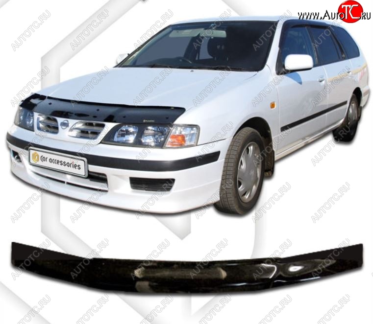 1 899 р. Дефлектор капота CA-Plastiс  Nissan Primera  седан (1995-2000) P11 дорестайлинг (Classic черный, Без надписи)  с доставкой в г. Королёв