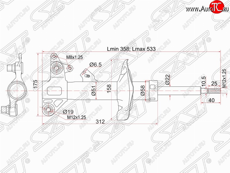 4 579 р. Левый амортизатор передний SAT Nissan Primera 3 седан P12 (2001-2008)  с доставкой в г. Королёв