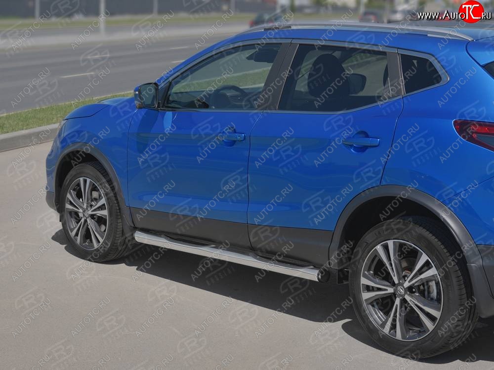 24 999 р. Защита порогов (Ø76 мм с проступью, нержавейка) SLITKOFF  Nissan Qashqai  2 (2017-2022) J11 рестайлинг (С пластиковыми заглушками на торцах)  с доставкой в г. Королёв