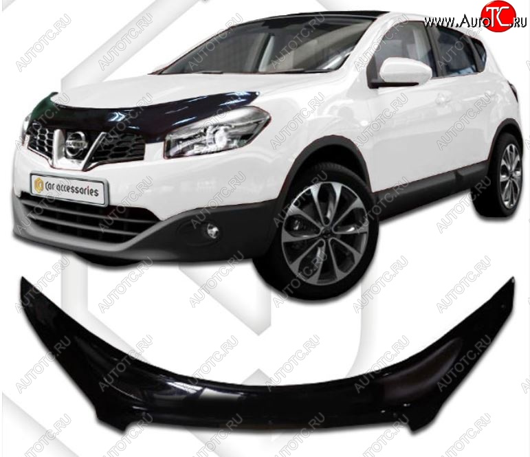 2 369 р. Дефлектор капота CA-Plastiс exclusive  Nissan Qashqai +2  1 (2008-2014) J10 дорестайлинг, J10 рестайлинг (Classic черный, Без надписи)  с доставкой в г. Королёв