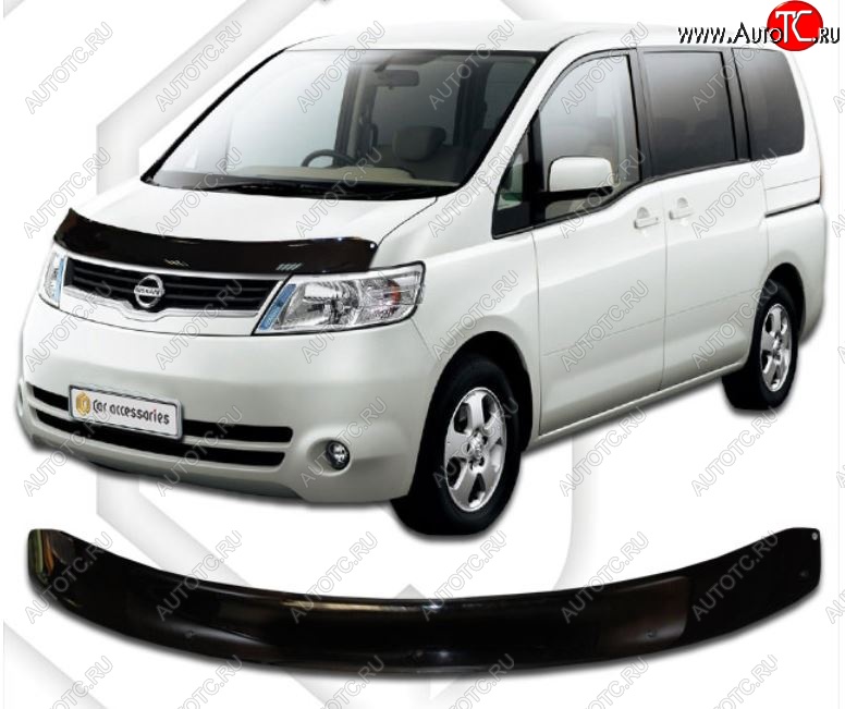 2 099 р. Дефлектор капота CA-Plastiс  Nissan Serena  3 (2005-2010) (Classic черный, Без надписи)  с доставкой в г. Королёв