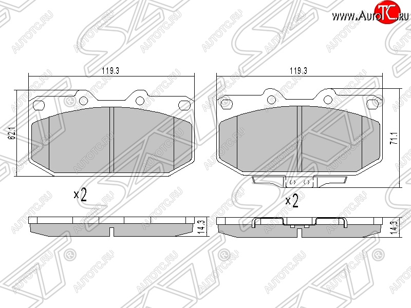 1 349 р. Колодки тормозные SAT (передние)  Subaru Impreza ( GD,  GG) (2000-2007) седан дорестайлинг, седан 1-ый рестайлинг, хэтчбэк 1-ый рестайлинг, седан 2-ой рестайлинг, хэтчбэк 2-ой рестайлинг  с доставкой в г. Королёв