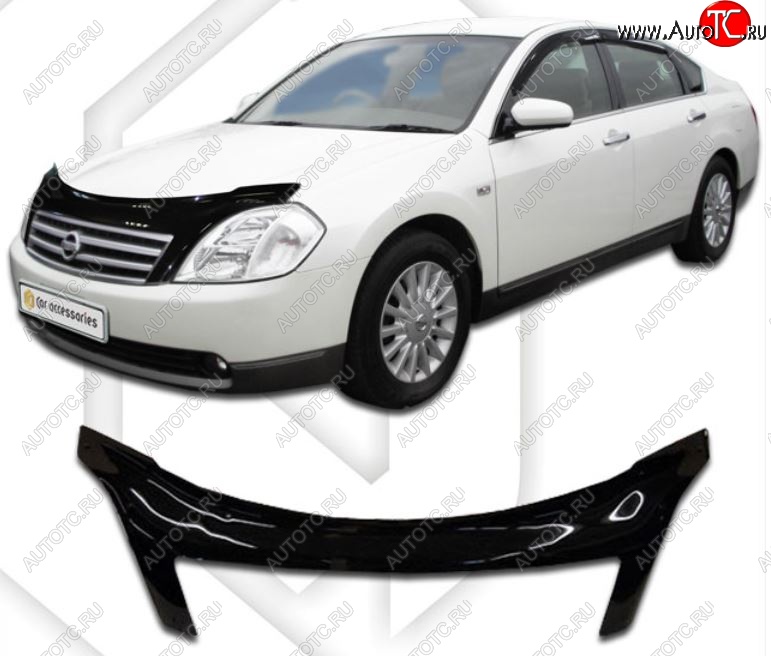 2 999 р. Дефлектор капота CA-Plastiс exclusive  Nissan Teana  1 J31 (2003-2005) дорестайлинг (Classic черный, Без надписи)  с доставкой в г. Королёв