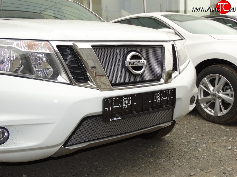 1 599 р. Сетка в решетку радиатора Russtal  Nissan Terrano  D10 (2013-2022) дорестайлинг, рестайлинг (хром)  с доставкой в г. Королёв