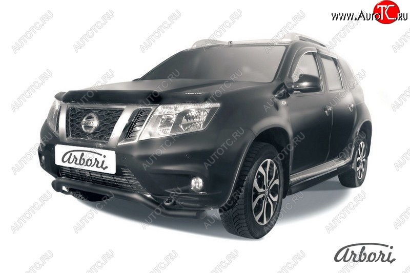 5 939 р. Защита переднего бампера Arbori (волна, черная, 1 труба d57 mm). Nissan Terrano D10 дорестайлинг (2013-2016)  с доставкой в г. Королёв