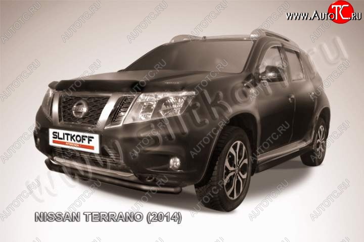 6 799 р. Защита переднего бампер Slitkoff Nissan Terrano D10 дорестайлинг (2013-2016) (Цвет: серебристый)  с доставкой в г. Королёв