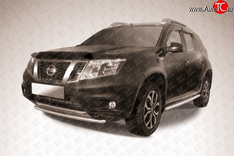 9 849 р. Одинарная защита переднего бампера диаметром 42 мм Slitkoff Nissan Terrano D10 дорестайлинг (2013-2016) (Цвет: нержавеющая полированная сталь)  с доставкой в г. Королёв