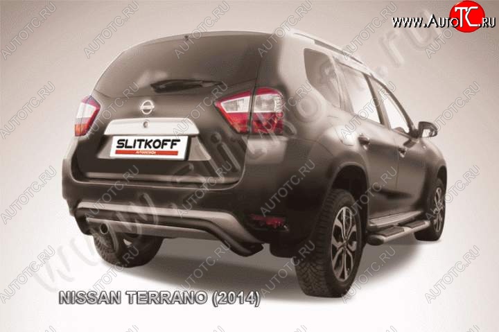 7 299 р. Защита задняя Slitkoff Nissan Terrano D10 дорестайлинг (2013-2016) (Цвет: серебристый)  с доставкой в г. Королёв