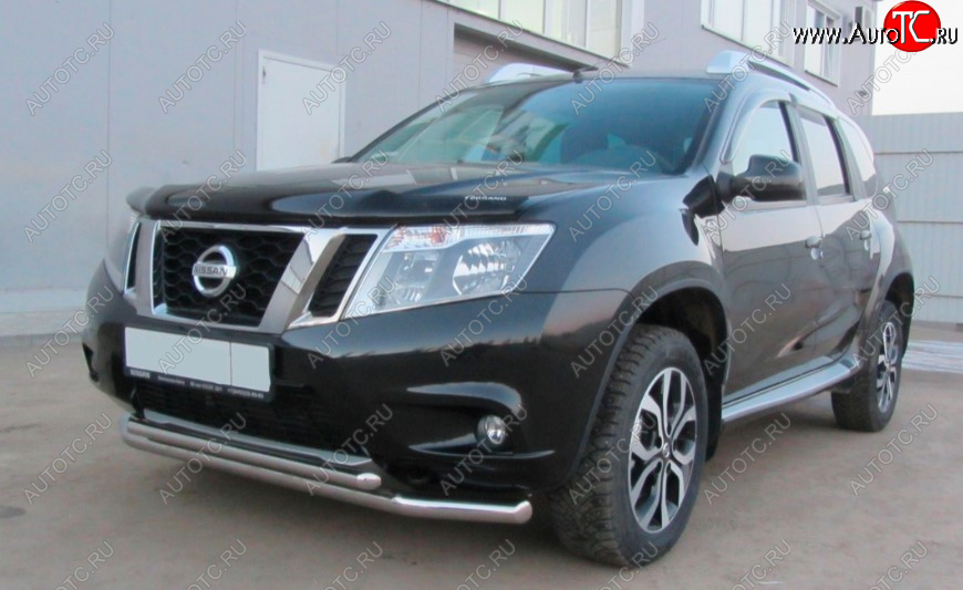 12 299 р. Защита переднего бампера Slitkoff (Ø 57+Ø 42, двойная).  Nissan Terrano  D10 (2013-2022) дорестайлинг, рестайлинг (Нержавеющая сталь)  с доставкой в г. Королёв