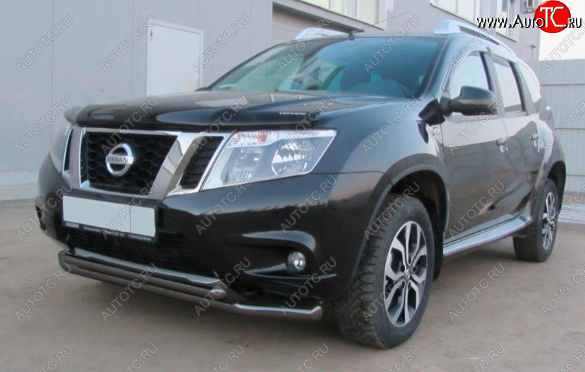 8 699 р. Защита переднего бампера Slitkoff (Ø 57+Ø 42, двойная).  Nissan Terrano  D10 (2013-2016) дорестайлинг (Сталь с полимерным покрытием. Цвет: черный)  с доставкой в г. Королёв