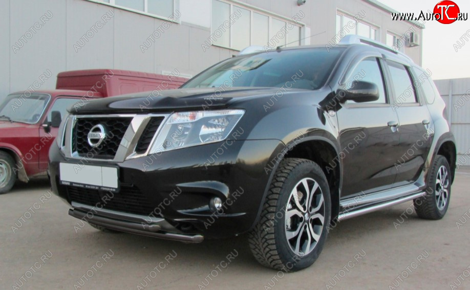 7 299 р. Защита переднего бампера Slitkoff (Ø 42+Ø 42, двойная). Nissan Terrano D10 дорестайлинг (2013-2016) (Сталь с полимерным покрытием. Цвет: черный)  с доставкой в г. Королёв