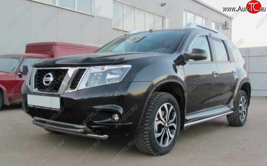 5 799 р. Защита переднего бампера Slitkoff (Ø 42+Ø 42, двойная).  Nissan Terrano  D10 (2013-2016) дорестайлинг (Сталь с полимерным покрытием. Цвет: серебристый)  с доставкой в г. Королёв