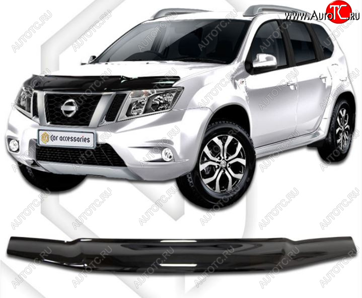 2 189 р. Дефлектор капота CA-Plastiс  Nissan Terrano  D10 (2013-2022) дорестайлинг, рестайлинг (Classic черный, Без надписи)  с доставкой в г. Королёв