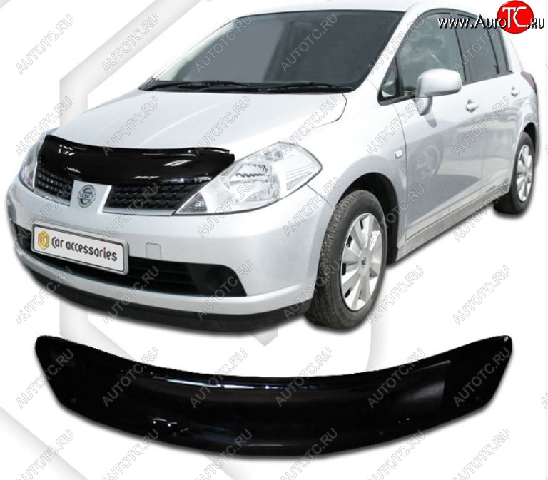 2 059 р. Дефлектор капота (левый руль) CA-Plastiс  Nissan Tiida  1 хэтчбек (2007-2014) C11 дорестайлинг, C11 рестайлинг (Classic черный, Без надписи)  с доставкой в г. Королёв