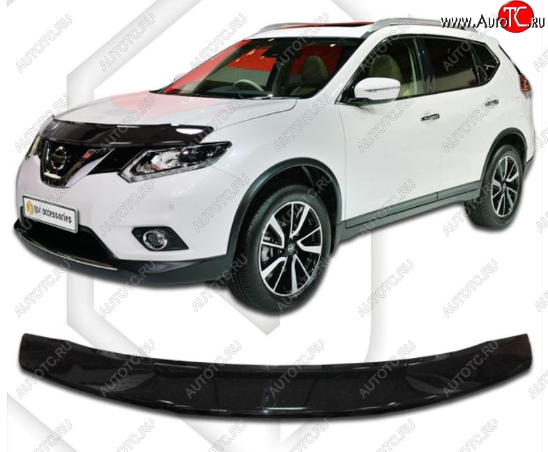 2 189 р. Дефлектор капота CA-Plastiс  Nissan X-trail  3 T32 (2013-2022) дорестайлинг, рестайлинг (Classic черный, Без надписи)  с доставкой в г. Королёв