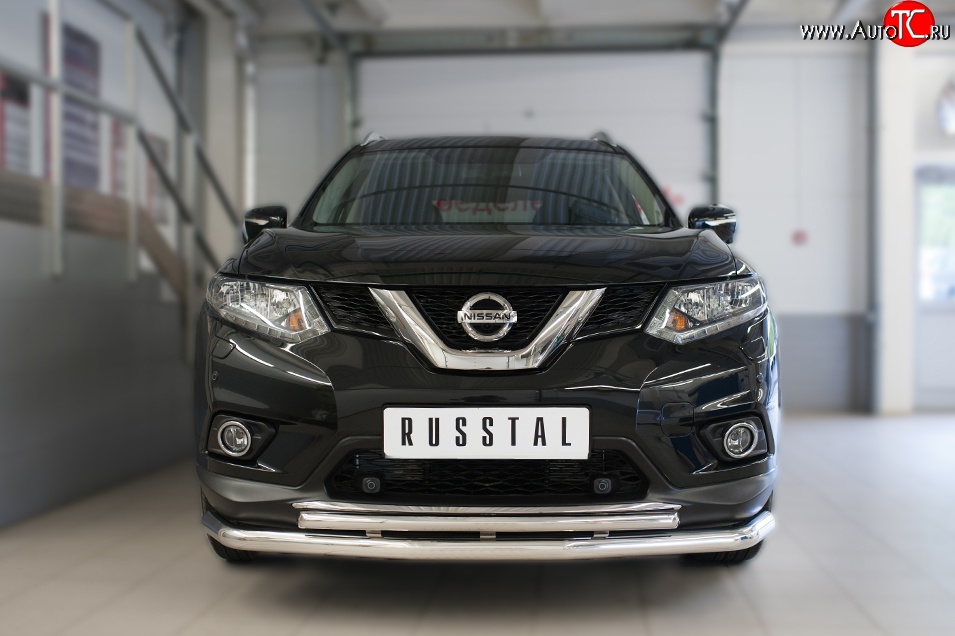 18 399 р. Защита переднего бампера (2 трубыØ63 и 42 мм, нержавейка) SLITKOFF  Nissan X-trail  3 T32 (2013-2018) дорестайлинг  с доставкой в г. Королёв