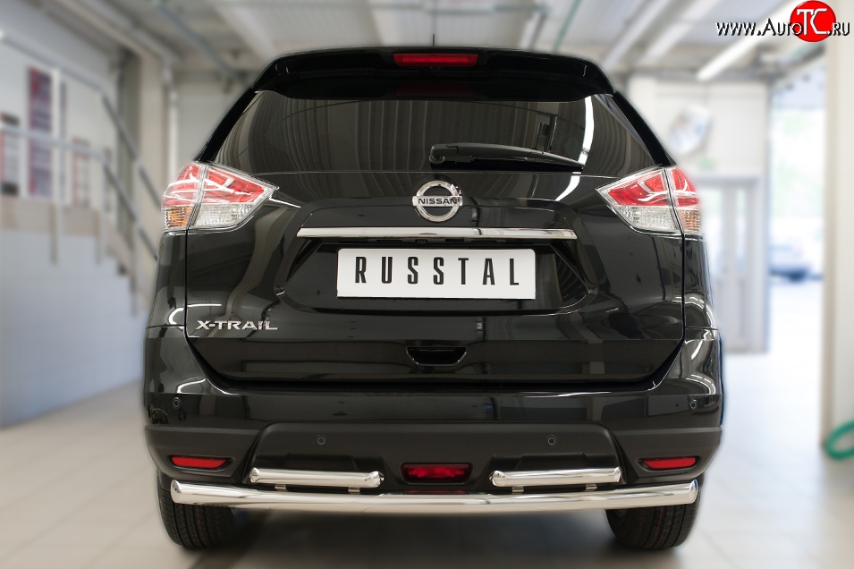 13 649 р. Защита заднего бампера (Ø63 и 42 мм, уголки, нержавейка) SLITKOFF  Nissan X-trail  3 T32 (2017-2022) рестайлинг  с доставкой в г. Королёв