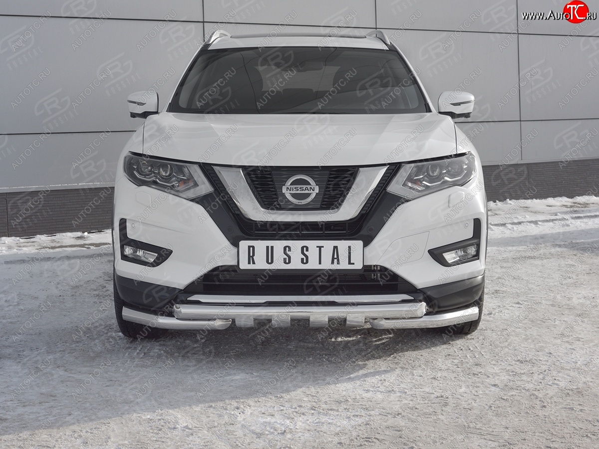 24 999 р. Защита переднего бампера (Ø63 мм с клыками, нержавейка) SLITKOFF Nissan X-trail 3 T32 дорестайлинг (2013-2018)  с доставкой в г. Королёв