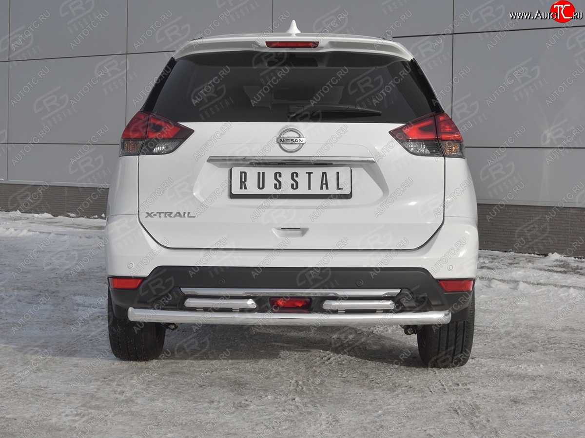 18 449 р. Защита заднего бампера (Ø63 и 42 мм , нержавейка) RUSSTAL Nissan X-trail 3 T32 рестайлинг (2017-2022)  с доставкой в г. Королёв