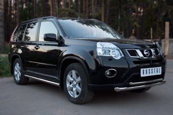 16 899 р. Защита переднего бампера (2 трубы Ø63 и 42 мм, нержавейка) SLITKOFF  Nissan X-trail  2 T31 (2010-2015) рестайлинг  с доставкой в г. Королёв. Увеличить фотографию 2