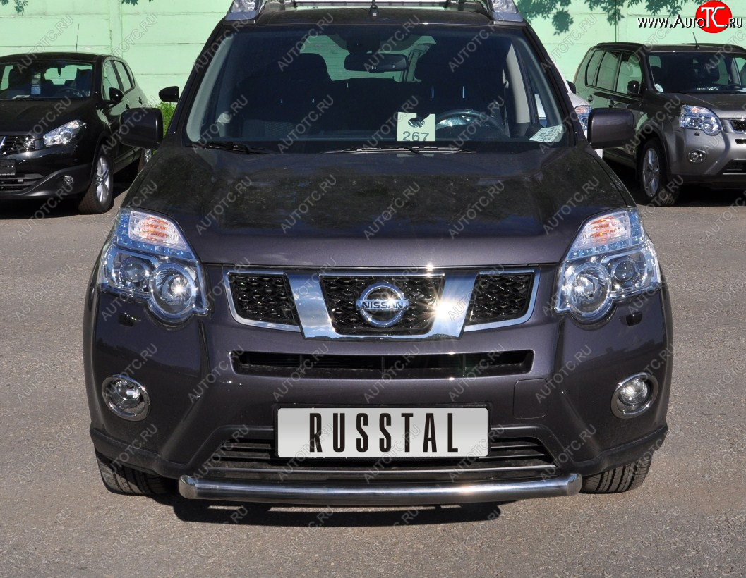 12 699 р. Защита переднего бампера (Ø63 мм короткая, нержавейка) SLITKOFF  Nissan X-trail  2 T31 (2010-2015) рестайлинг  с доставкой в г. Королёв