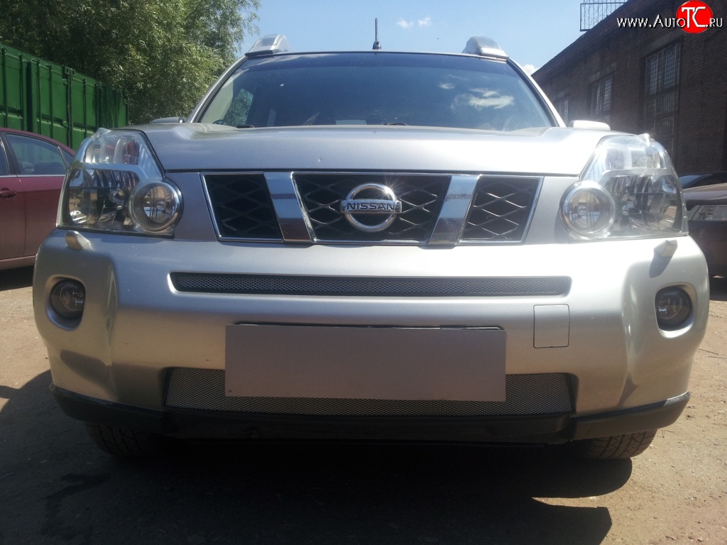 1 539 р. Нижняя сетка на бампер Russtal (хром) Nissan X-trail 2 T31 дорестайлинг (2007-2011)  с доставкой в г. Королёв