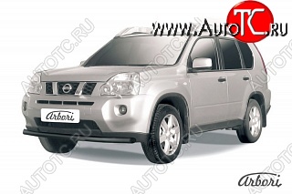 6 119 р. Защита переднего бампера (рестайлинг) Arbori (черная, 1 труба d57 mm). Nissan X-trail 2 T31 дорестайлинг (2007-2011)  с доставкой в г. Королёв