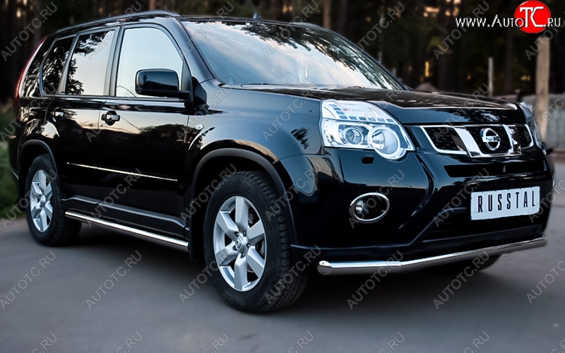 15 899 р. Защита переднего бампера (Ø76 мм, нержавейка) SLITKOFF  Nissan X-trail  2 T31 (2010-2015) рестайлинг  с доставкой в г. Королёв