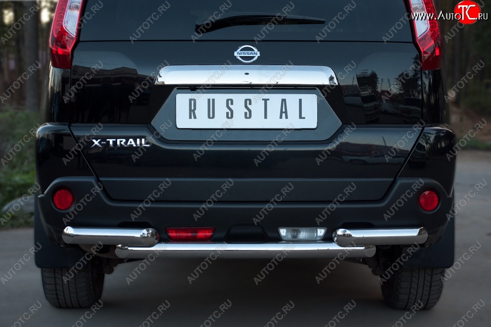 18 649 р. Защита заднего бампера (2 трубы Ø63, нержавейка) SLITKOFF Nissan X-trail 2 T31 рестайлинг (2010-2015)  с доставкой в г. Королёв