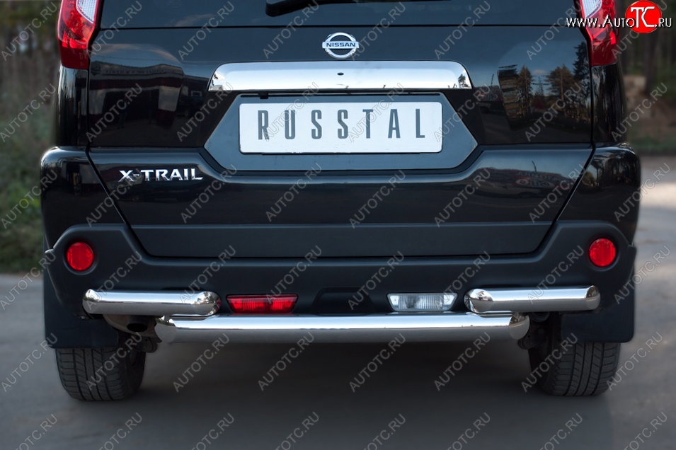 17 649 р. Защита заднего бампера (2 трубы Ø76, нержавейка) SLITKOFF Nissan X-trail 2 T31 рестайлинг (2010-2015)  с доставкой в г. Королёв