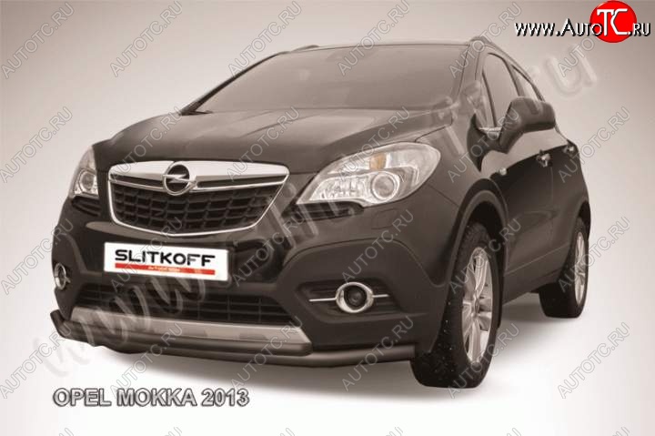 11 249 р. Защита переднего бампер Slitkoff  Opel Mokka (2012-2016)  дорестайлинг (Цвет: серебристый)  с доставкой в г. Королёв