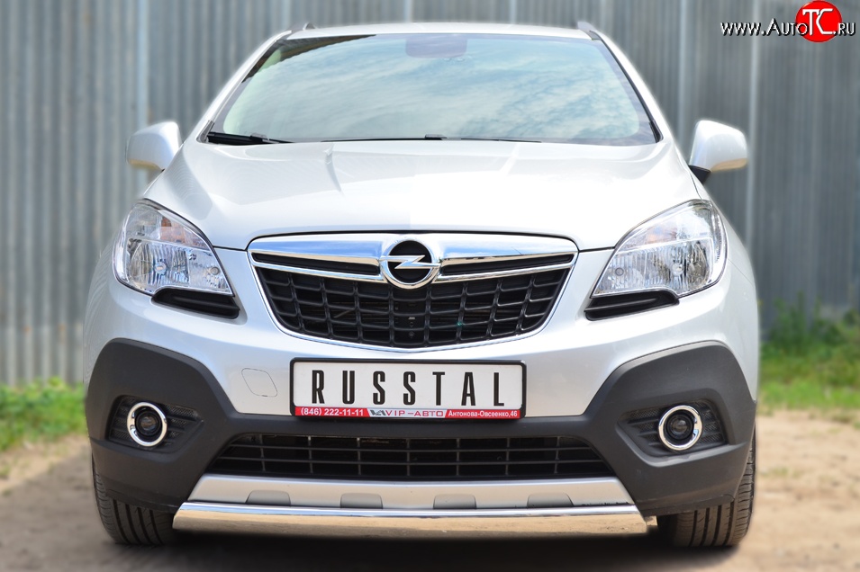 14 949 р. Защита переднего бампера (Ø75х42 мм, нержавейка) Russtal Opel Mokka  дорестайлинг (2012-2016)  с доставкой в г. Королёв