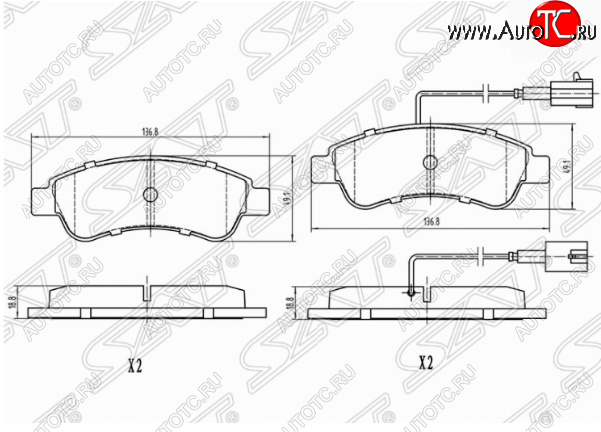 1 189 р. Комплект задних тормозных колодок SAT (с датчиком износа)  Peugeot Boxer  250 (2006-2014)  с доставкой в г. Королёв