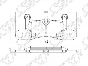 Колодки тормозные SAT (задние, 187,5*76*16,7) Volkswagen (Волксваген) Touareg (Туарек)  NF (2010-2014) NF дорестайлинг