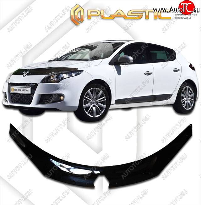 2 369 р. Дефлектор капота CA Plastic Exclusive  Renault Megane  хэтчбэк 5 дв. (2008-2016) дорестайлинг,  рестайлинг (Classic черный, Без надписи)  с доставкой в г. Королёв