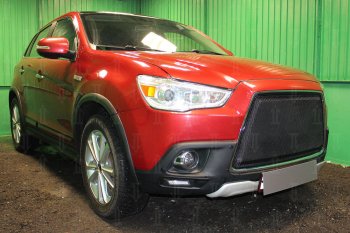 6 999 р. Защитная сетка в бампер (3D, ячейка 4х10 мм) Alfeco Премиум Mitsubishi ASX дорестайлинг (2010-2012) (Чёрная)  с доставкой в г. Королёв. Увеличить фотографию 3