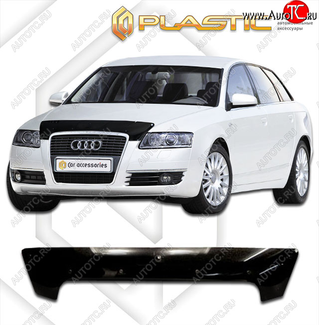 1 999 р. Дефлектор капота CA-Plastic  Audi A6  C6 (2004-2010) дорестайлинг, универсал, рестайлинг, универсал (classic черный, без надписи)  с доставкой в г. Королёв