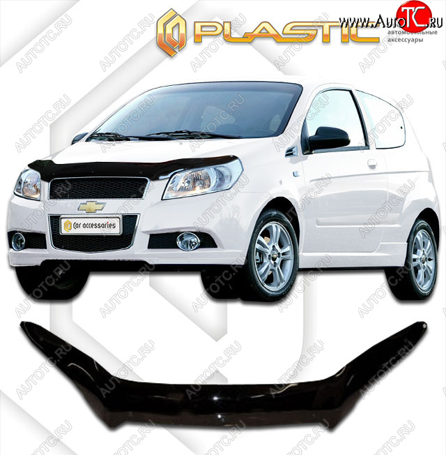 1 979 р. Дефлектор капота CA-Plastic  Chevrolet Aveo  T250 (2006-2011) хэтчбек 5 дв рестайлинг (classic черный, без надписи)  с доставкой в г. Королёв