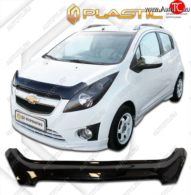 2 269 р. Дефлектор капота CA-Plastic  Chevrolet Spark  M300 (2010-2015) дорестайлинг (classic черный, без надписи)  с доставкой в г. Королёв