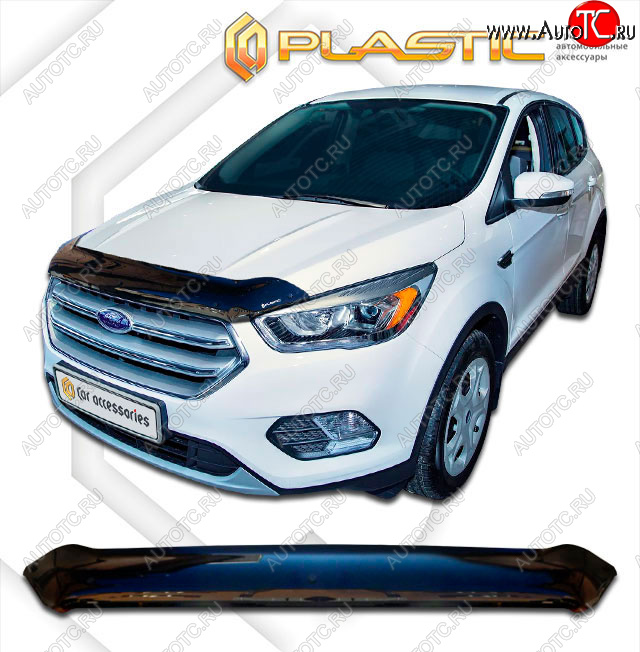 2 099 р. Дефлектор капота CA-Plastic  Ford Escape  3 (2016-2019) рестайлинг (classic черный, без надписи)  с доставкой в г. Королёв