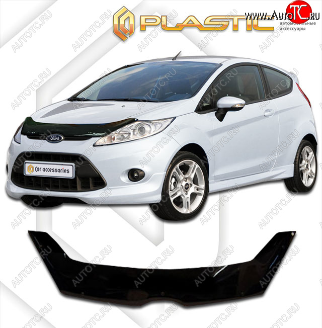 2 099 р. Дефлектор капота CA-Plastic  Ford Fiesta  6 (2008-2013) хэтчбэк 3 дв. дорестайлинг, хэтчбэк 5 дв. дорестайлинг (classic черный, без надписи)  с доставкой в г. Королёв